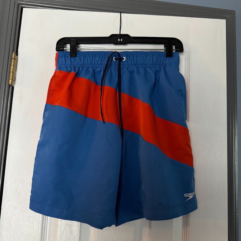 Mens Speedo Board Shorts Size S Blue & Red with Back Pocket EUC